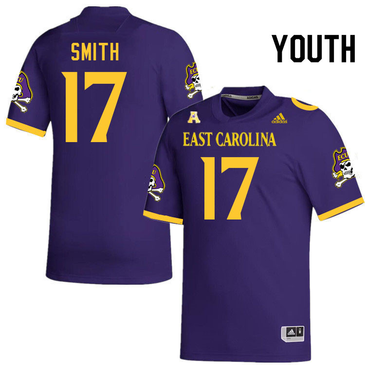 Youth #17 Anthony Smith ECU Pirates College Football Jerseys Stitched-Purple